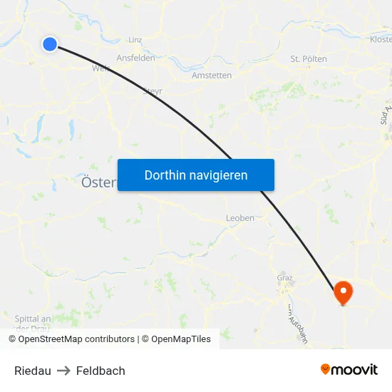 Riedau to Feldbach map