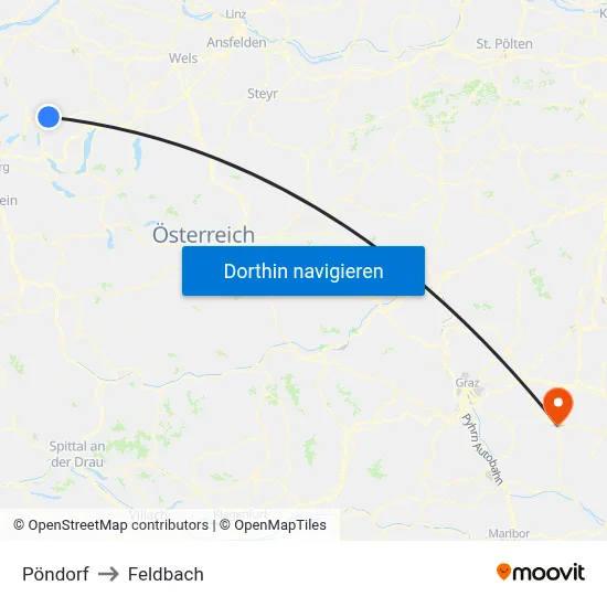 Pöndorf to Feldbach map