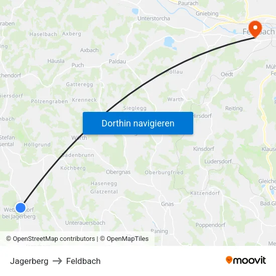 Jagerberg to Feldbach map