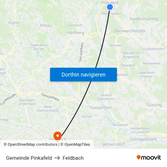 Gemeinde Pinkafeld to Feldbach map
