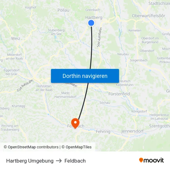 Hartberg Umgebung to Feldbach map
