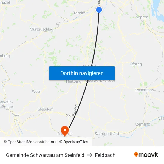 Gemeinde Schwarzau am Steinfeld to Feldbach map