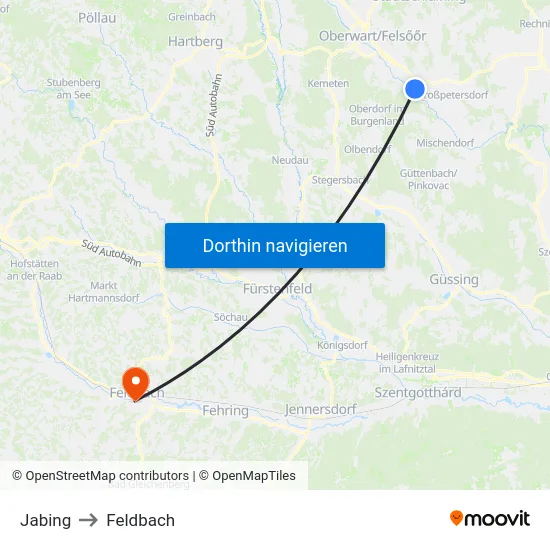 Jabing to Feldbach map