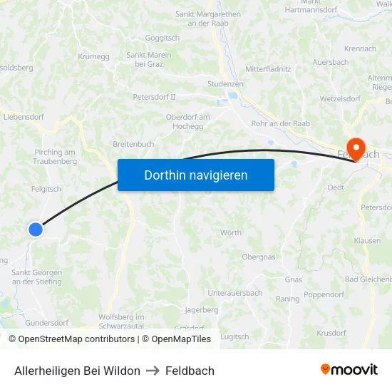 Allerheiligen Bei Wildon to Feldbach map