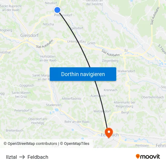 Ilztal to Feldbach map