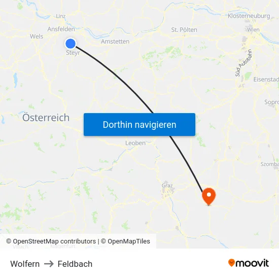 Wolfern to Feldbach map