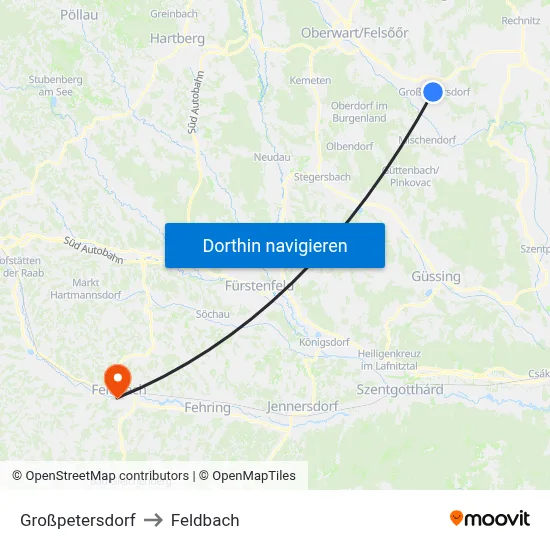 Großpetersdorf to Feldbach map