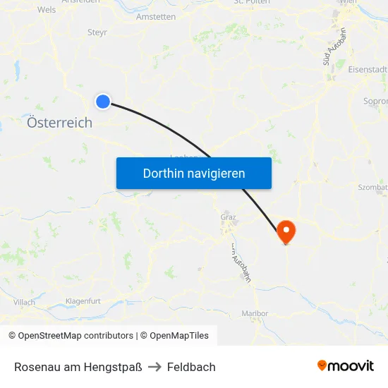 Rosenau am Hengstpaß to Feldbach map