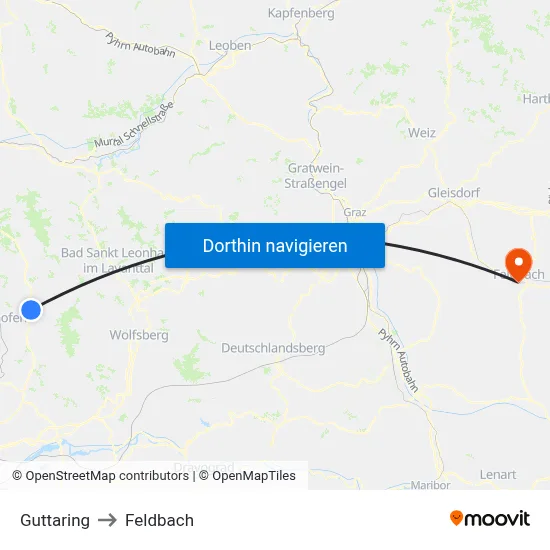 Guttaring to Feldbach map