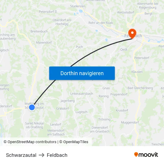 Schwarzautal to Feldbach map