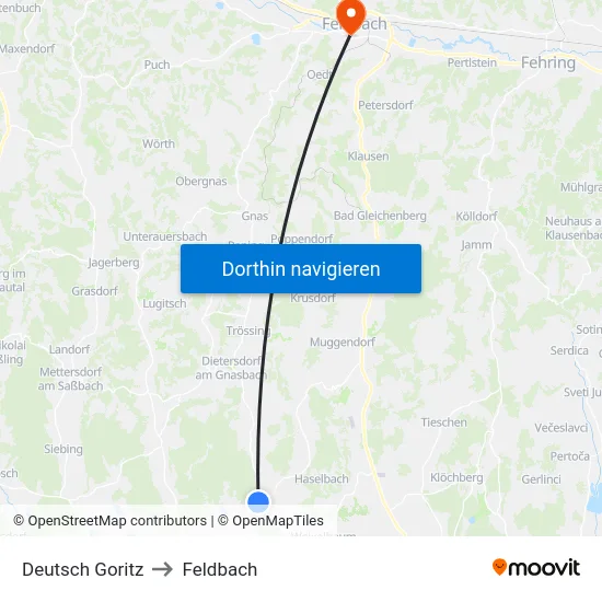 Deutsch Goritz to Feldbach map
