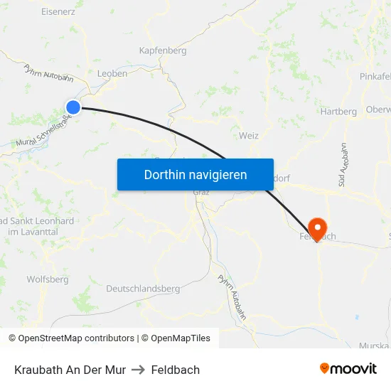 Kraubath An Der Mur to Feldbach map