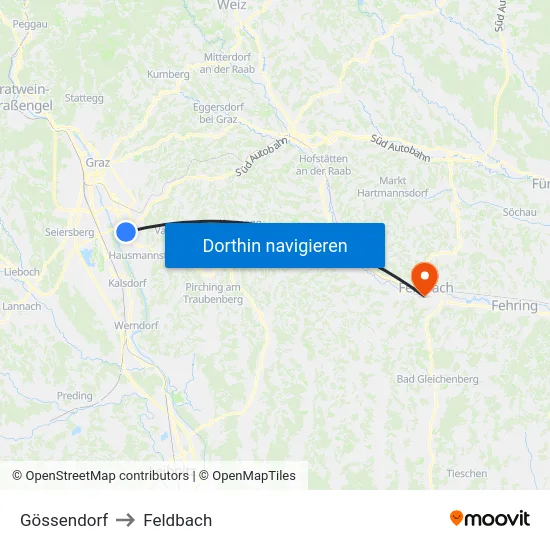 Gössendorf to Feldbach map