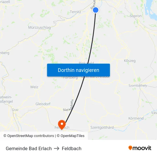Gemeinde Bad Erlach to Feldbach map