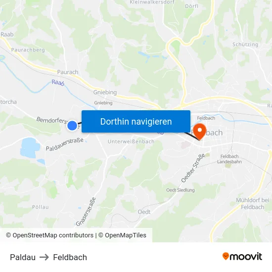Paldau to Feldbach map