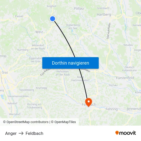 Anger to Feldbach map