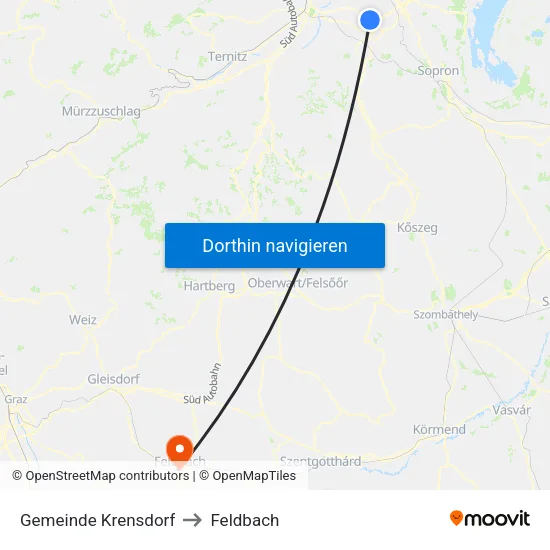 Gemeinde Krensdorf to Feldbach map