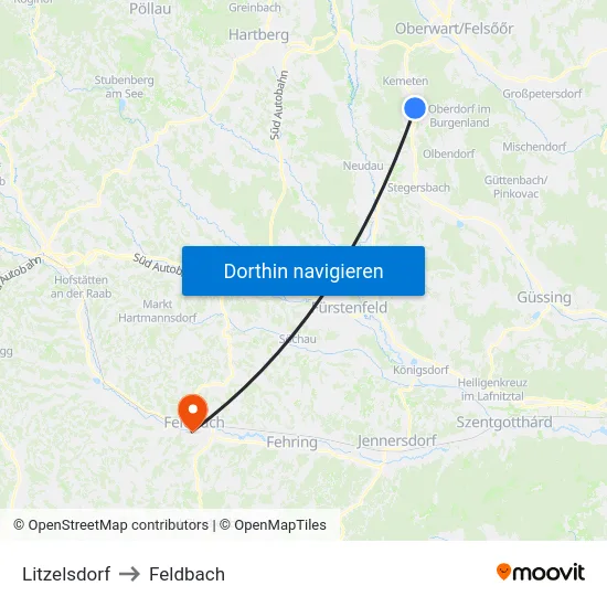 Litzelsdorf to Feldbach map