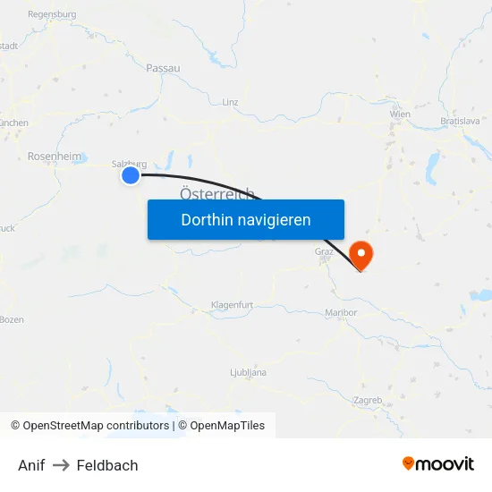 Anif to Feldbach map