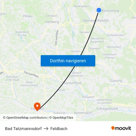 Bad Tatzmannsdorf to Feldbach map