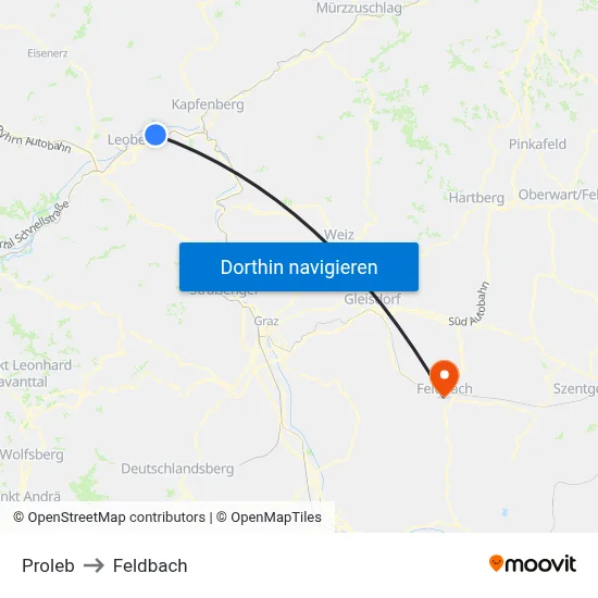 Proleb to Feldbach map