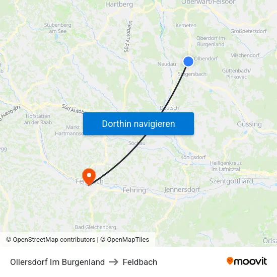 Ollersdorf Im Burgenland to Feldbach map