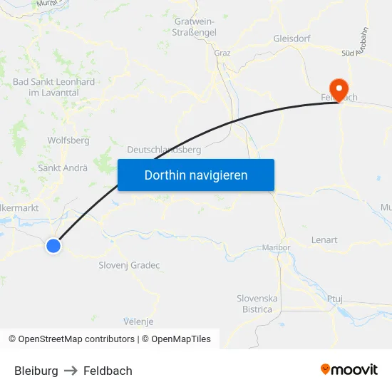 Bleiburg to Feldbach map