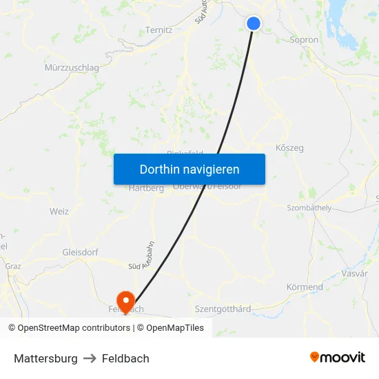 Mattersburg to Feldbach map
