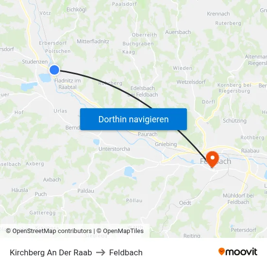 Kirchberg An Der Raab to Feldbach map