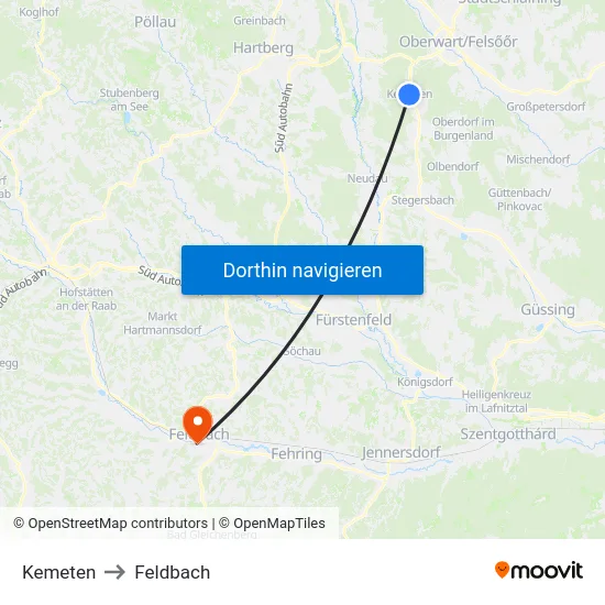 Kemeten to Feldbach map