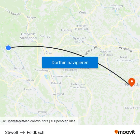 Stiwoll to Feldbach map