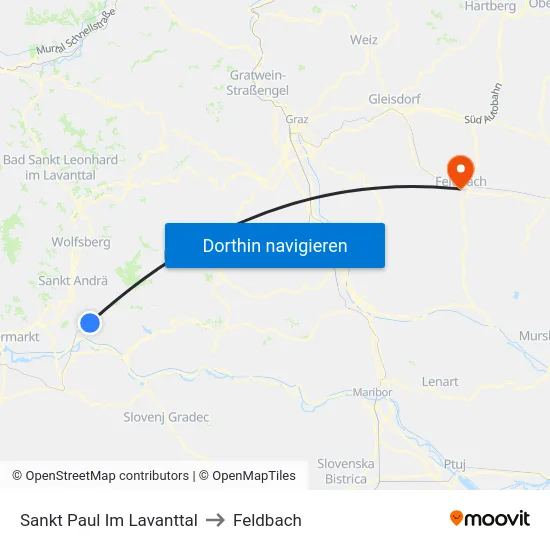 Sankt Paul Im Lavanttal to Feldbach map