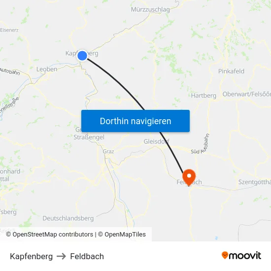 Kapfenberg to Feldbach map