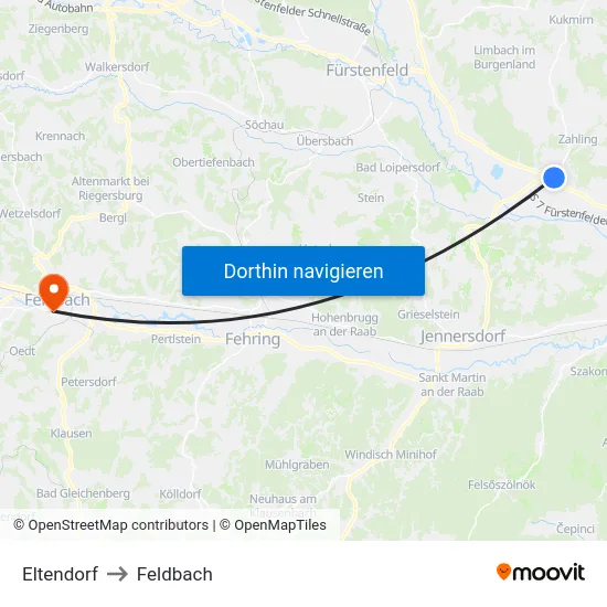 Eltendorf to Feldbach map