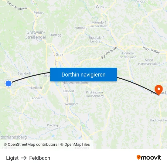 Ligist to Feldbach map