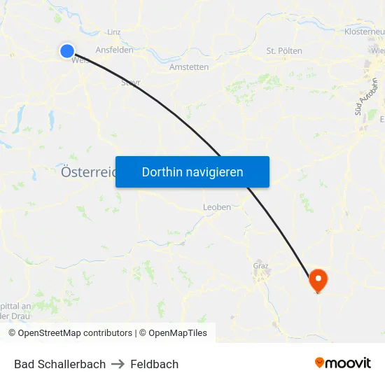 Bad Schallerbach to Feldbach map