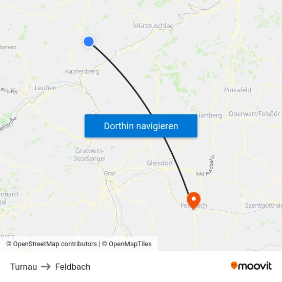 Turnau to Feldbach map