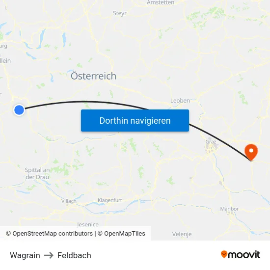 Wagrain to Feldbach map