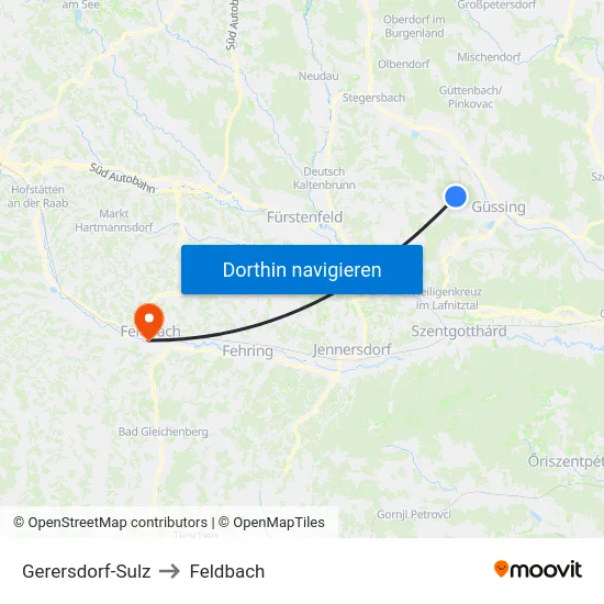 Gerersdorf-Sulz to Feldbach map
