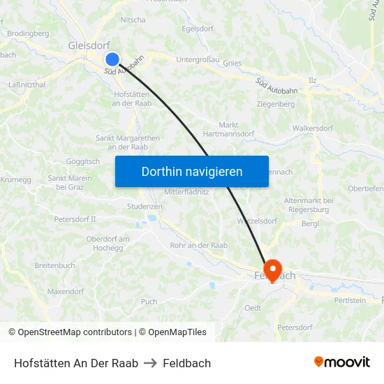 Hofstätten An Der Raab to Feldbach map