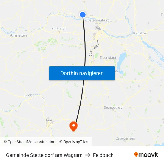 Gemeinde Stetteldorf am Wagram to Feldbach map