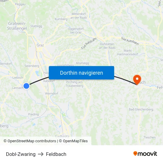 Dobl-Zwaring to Feldbach map