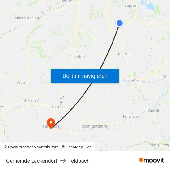 Gemeinde Lackendorf to Feldbach map