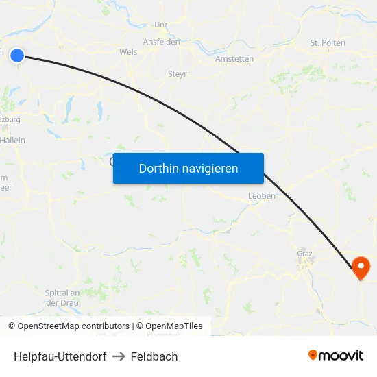 Helpfau-Uttendorf to Feldbach map