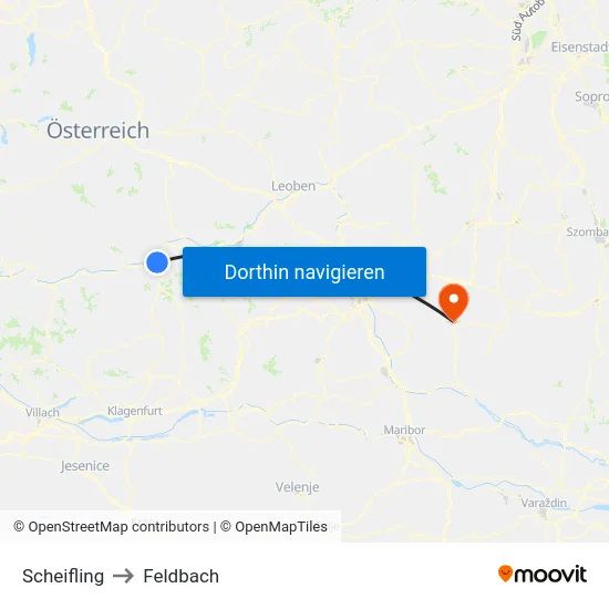 Scheifling to Feldbach map