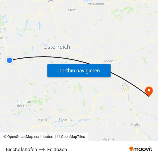 Bischofshofen to Feldbach map