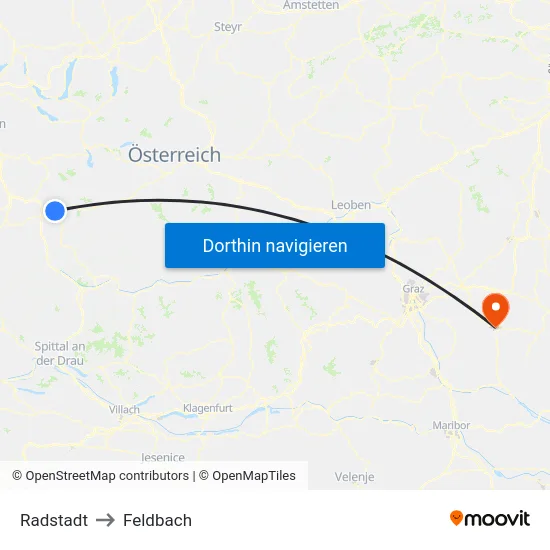 Radstadt to Feldbach map