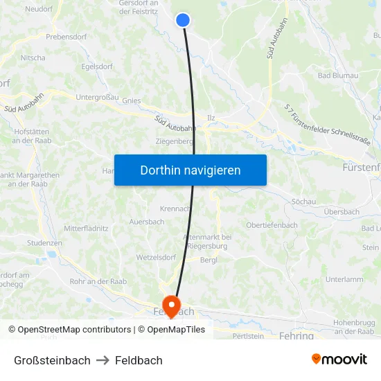 Großsteinbach to Feldbach map