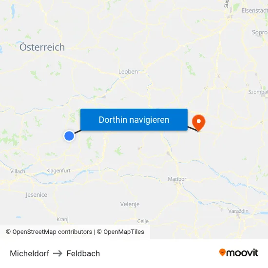 Micheldorf to Feldbach map