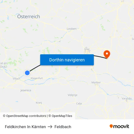 Feldkirchen In Kärnten to Feldbach map